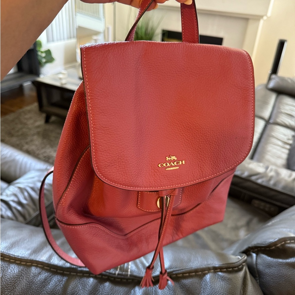 Coach Leather Backpack with Gold Hardware